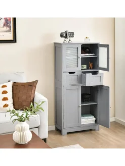 COSTWAY Badmöbel|Badezimmermöbel<Badschrank mit 2 Schubladen in Grau