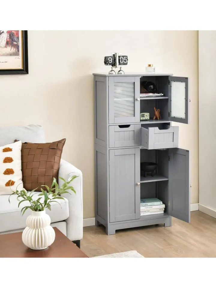 COSTWAY Badmöbel|Badezimmermöbel<Badschrank mit 2 Schubladen in Grau