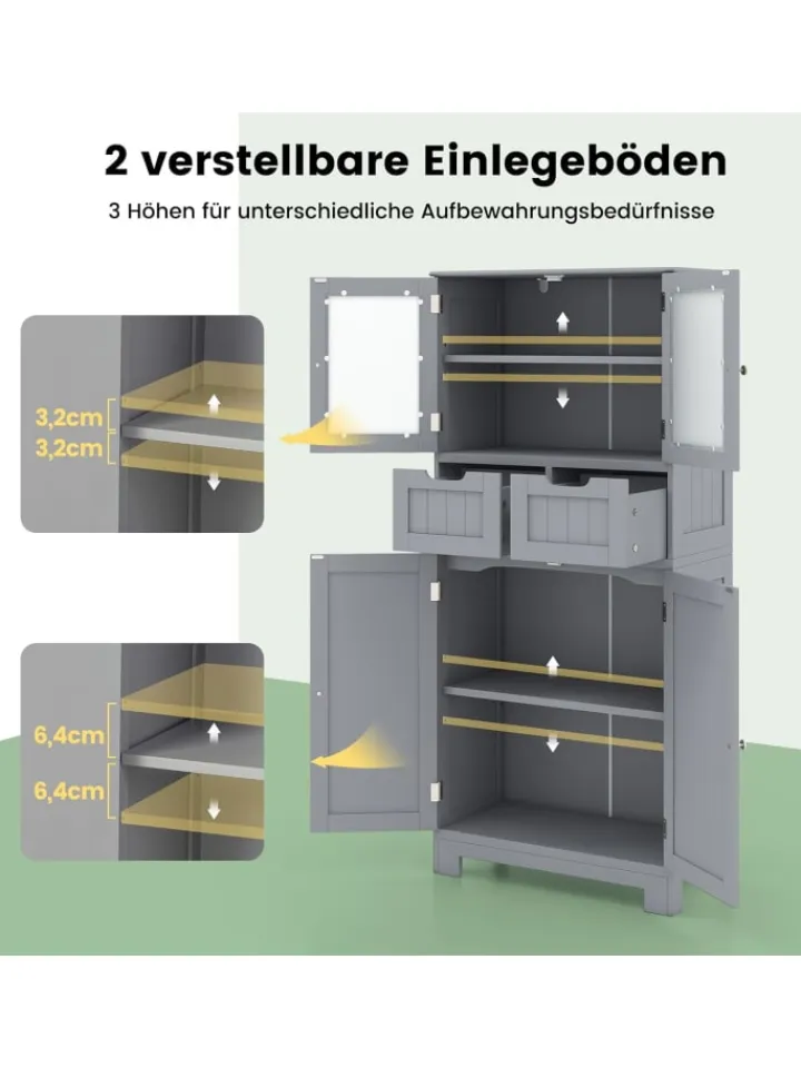 COSTWAY Badmöbel|Badezimmermöbel<Badschrank mit 2 Schubladen in Grau
