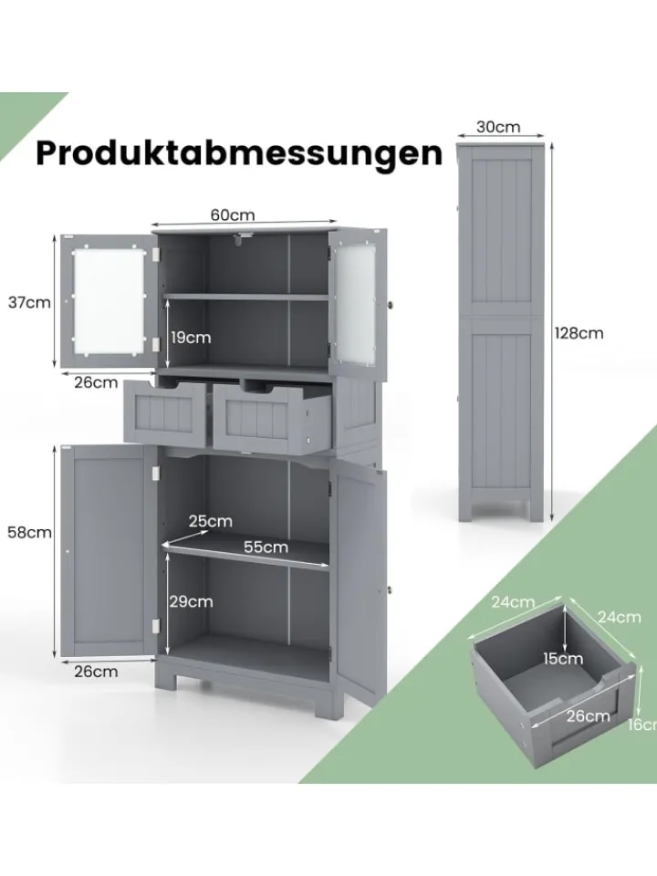 COSTWAY Badmöbel|Badezimmermöbel<Badschrank mit 2 Schubladen in Grau