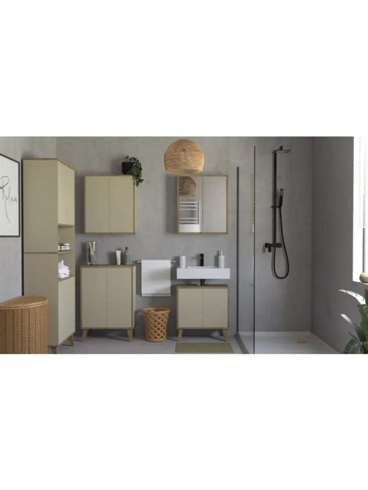 Phoenix Group AG Badmöbel<Badschrank MORENA mit 4 Türen und 2 offenen Fächern, Cashmere/Eiche