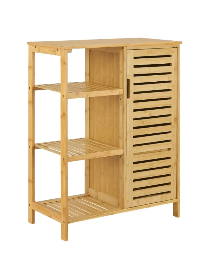 en.casa Badezimmermöbel<Badschrank Vetlanda Bambus in Beige (H)87cm (B)66cm (T)33cm