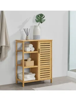en.casa Badezimmermöbel<Badschrank Vetlanda Bambus in Beige (H)87cm (B)66cm (T)33cm