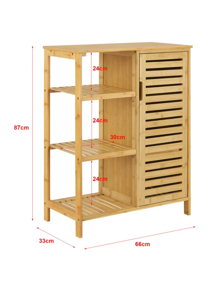 en.casa Badezimmermöbel<Badschrank Vetlanda Bambus in Beige (H)87cm (B)66cm (T)33cm