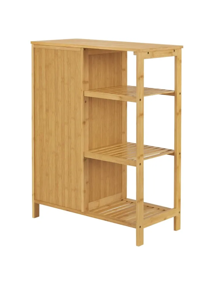 en.casa Badezimmermöbel<Badschrank Vetlanda Bambus in Beige (H)87cm (B)66cm (T)33cm