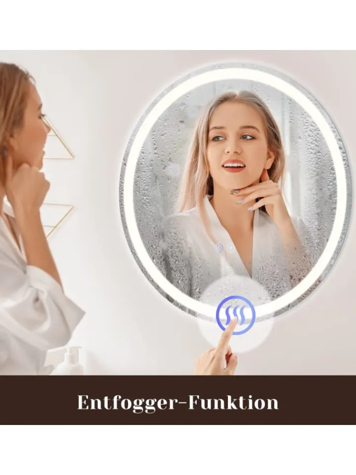 ZMH Spiegel<Badspiegel mit Beleuchtung in nickel rund Ø50cm Dimmbar mit Touch-Schalter