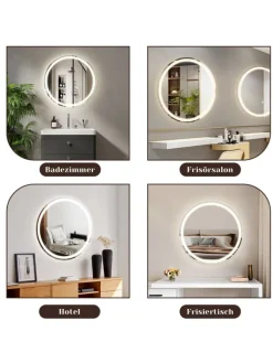 ZMH Spiegel<Badspiegel mit Beleuchtung in nickel rund Ø50cm Dimmbar mit Touch-Schalter