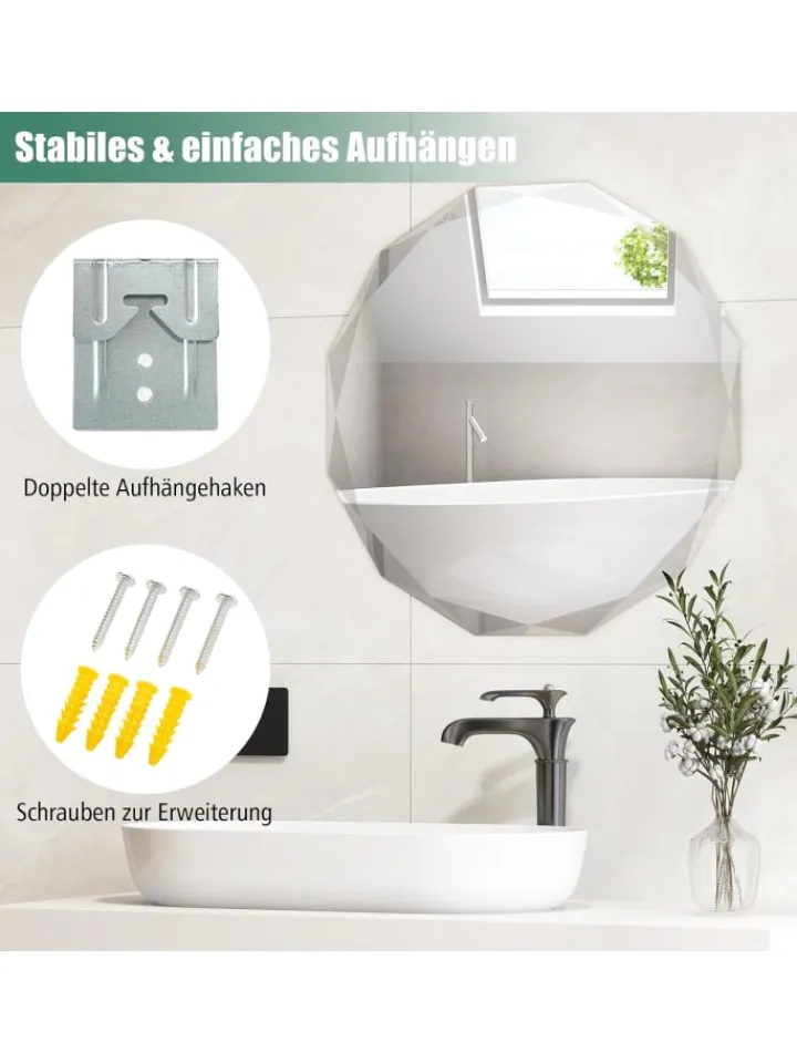 COSTWAY Spiegel<Badspiegel 76x76x5cm in Silber