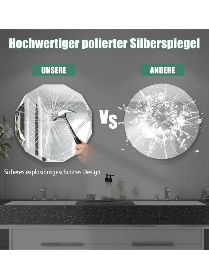 COSTWAY Spiegel<Badspiegel 76x76x5cm in Silber