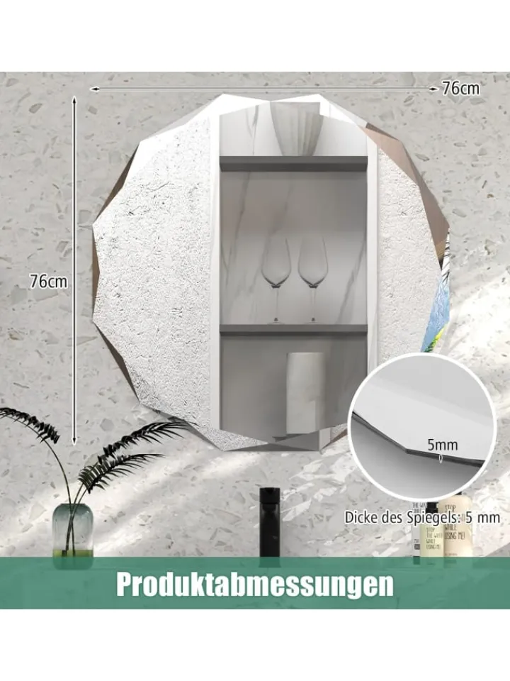 COSTWAY Spiegel<Badspiegel 76x76x5cm in Silber
