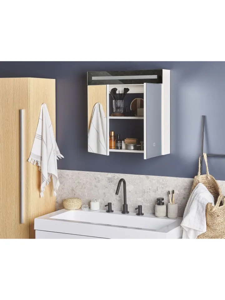 Beliani Badmöbel<Bad-Spiegelschrank JARAMILLO in Weiß/Silber - (W) 60 x (H) 60 x (L) 12 cm