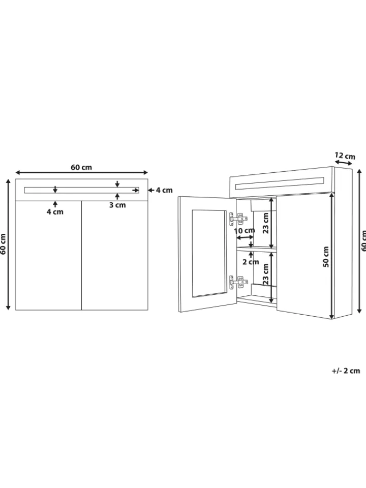 Beliani Badmöbel<Bad-Spiegelschrank JARAMILLO in Weiß/Silber - (W) 60 x (H) 60 x (L) 12 cm