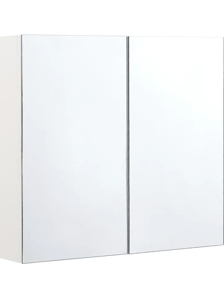 Beliani Badezimmermöbel<Bad-Spiegelschrank NAVARRA in Weiß/Silber - (W) 80 x (H) 70 x (L) 14 cm