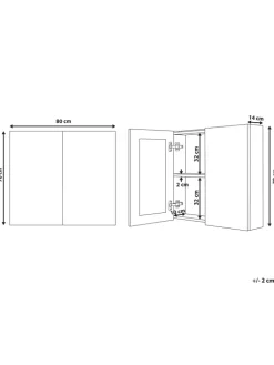 Beliani Badezimmermöbel<Bad-Spiegelschrank NAVARRA in Weiß/Silber - (W) 80 x (H) 70 x (L) 14 cm