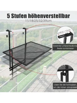 COSTWAY Gartenmöbel<Balkonhängetisch 5-stufig höhenverstellbar in Schwarz