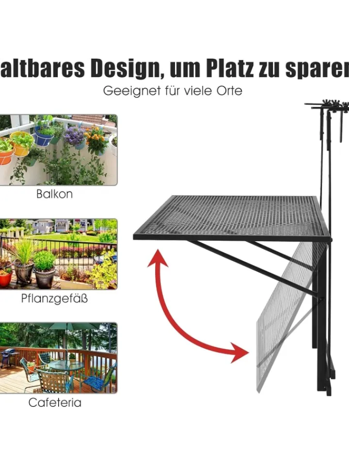 COSTWAY Gartenmöbel<Balkonhängetisch 5-stufig höhenverstellbar in Schwarz