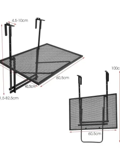 COSTWAY Gartenmöbel<Balkonhängetisch 5-stufig höhenverstellbar in Schwarz