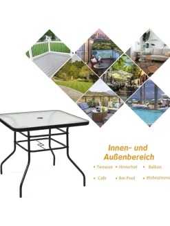 COSTWAY Gartenmöbel<Balkontisch mit Schirmhoch 80x80x71cm in Schwarz