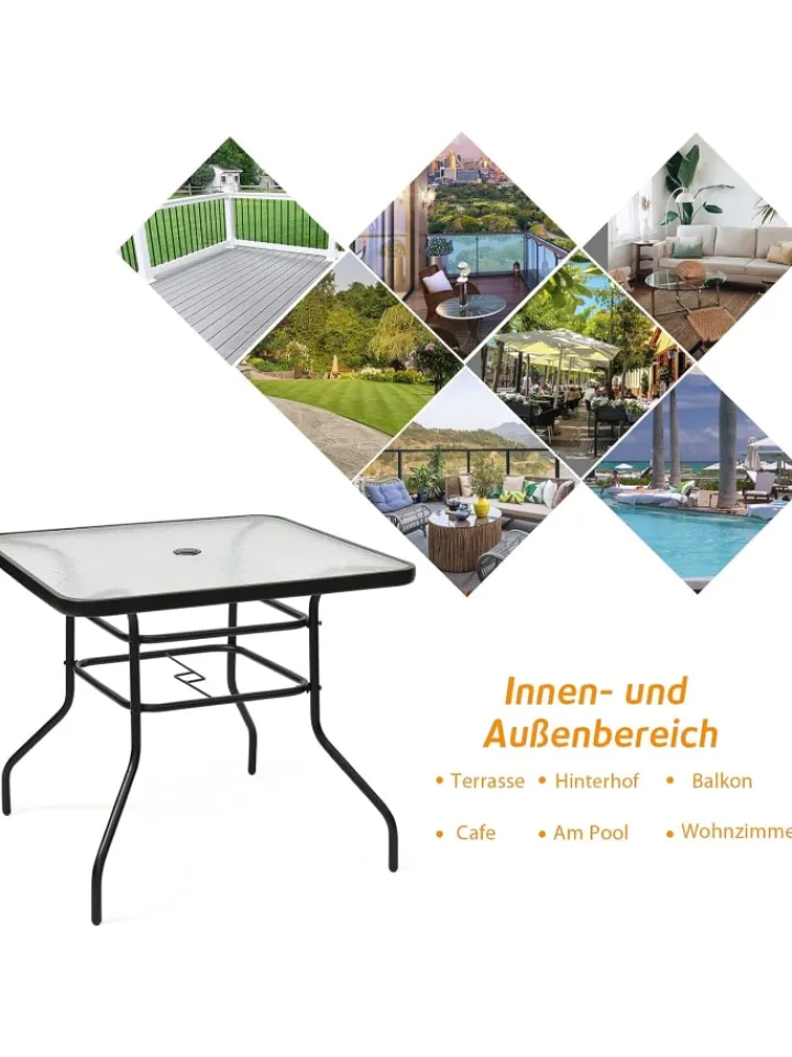 COSTWAY Gartenmöbel<Balkontisch mit Schirmhoch 80x80x71cm in Schwarz