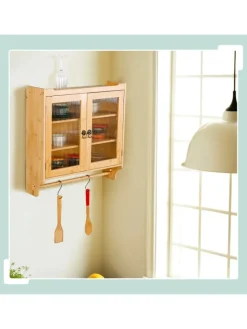 relaxdays Badmöbel<Bambus Hängeschrank in Natur - (B)60 x (H)63 x 18 cm