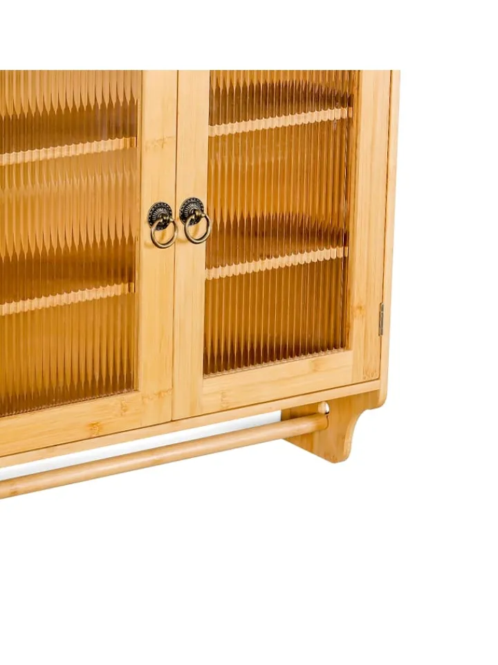 relaxdays Badmöbel<Bambus Hängeschrank in Natur - (B)60 x (H)63 x 18 cm