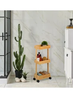 relaxdays Badmöbel|Badezimmermöbel<Bambus-Rollwagen in Natur - (B)31 x (H)71,5 x (T)18 cm