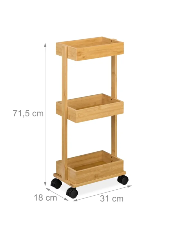relaxdays Badmöbel|Badezimmermöbel<Bambus-Rollwagen in Natur - (B)31 x (H)71,5 x (T)18 cm