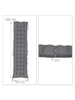 relaxdays Gartenmöbel<Bankauflage in Grau - (B)180 x (H)7 x (T)50 cm