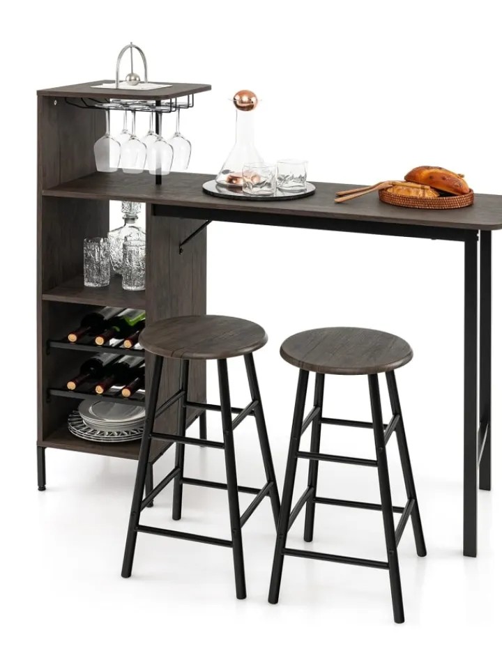 COSTWAY Möbel-Sets<Bartisch mit Barhocker Set in Anthrazit
