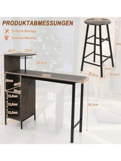 COSTWAY Möbel-Sets<Bartisch mit Barhocker Set in Anthrazit
