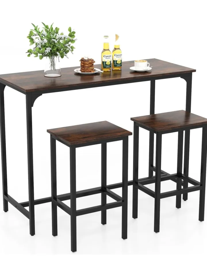 COSTWAY Möbel-Sets<Bartisch mit Barhocker Set in Braun