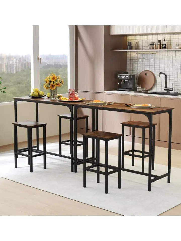 COSTWAY Möbel-Sets<Bartisch mit Barhocker Set in Braun