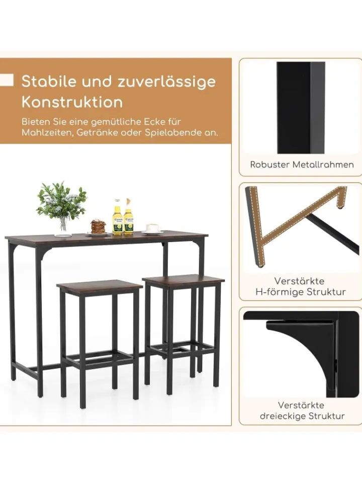 COSTWAY Möbel-Sets<Bartisch mit Barhocker Set in Braun