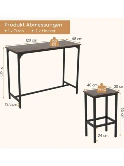 COSTWAY Möbel-Sets<Bartisch mit Barhocker Set in Braun