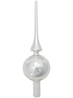 Krebs Glas Lauscha Weihnachtsschmuck<Baumspitze "Designer" in Silber - (L)28 cm