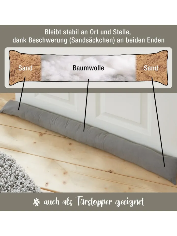 REDBEST Tür- & Zugluftstopper<Baumwolle Zugluftstopper Seattle in grau