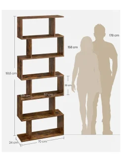 Songmics Regale & Schränke<Bücherregal in Braun - (B)70 x (H)191,6 x (T)24 cm