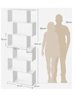 Songmics Regale & Schränke<Bücherregal in Weiß - (B)70 x (H)191,6 x (T)24 cm