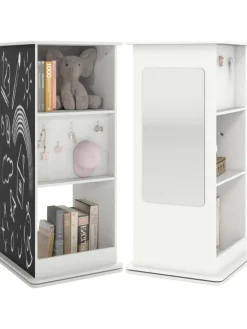 COSTWAY Kindermöbel<Bücherregal Kinder drehbar mit Tafel & Spiegel in Weiß