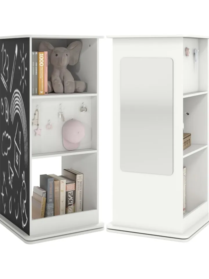 COSTWAY Kindermöbel<Bücherregal Kinder drehbar mit Tafel & Spiegel in Weiß