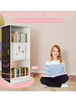 COSTWAY Kindermöbel<Bücherregal Kinder drehbar mit Tafel & Spiegel in Weiß