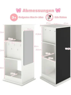 COSTWAY Kindermöbel<Bücherregal Kinder drehbar mit Tafel & Spiegel in Weiß