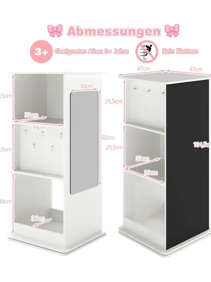 COSTWAY Kindermöbel<Bücherregal Kinder drehbar mit Tafel & Spiegel in Weiß