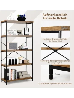 COSTWAY Regale & Schränke<Bücherregal mit 5 Ebenen in Braun