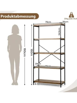 COSTWAY Regale & Schränke<Bücherregal mit 5 Ebenen in Braun