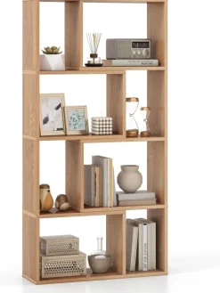 COSTWAY Regale & Schränke<Bücherregal mit 4 Ebenen in Hellbraun