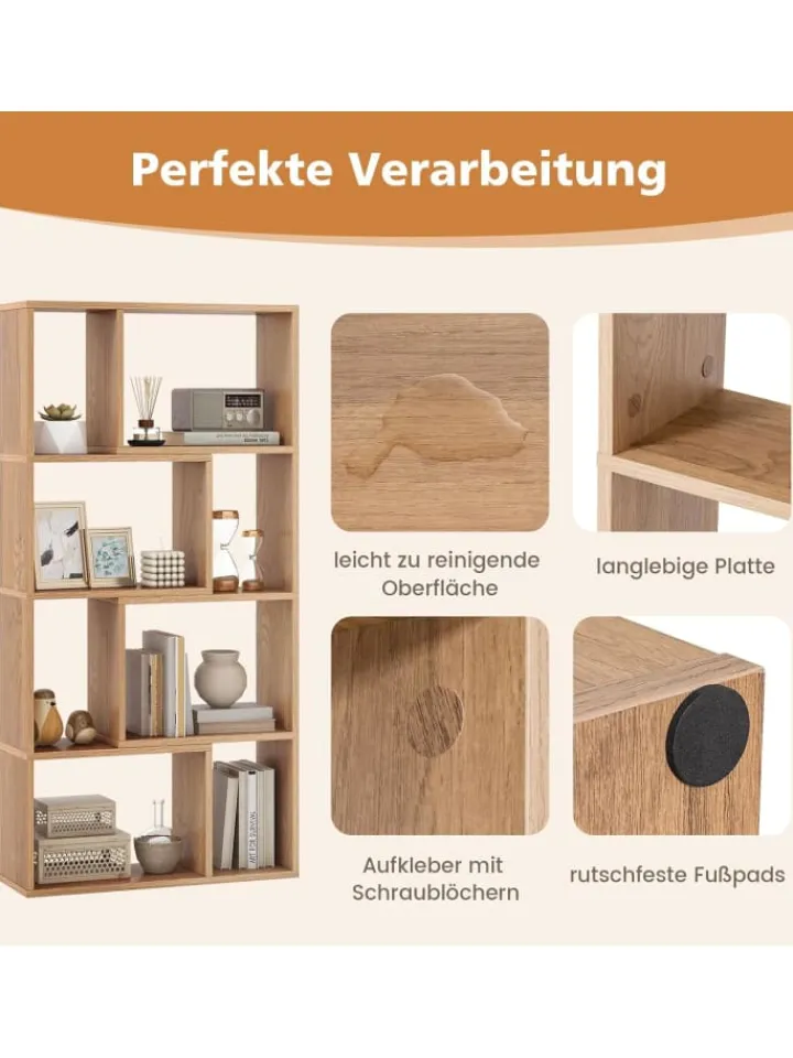 COSTWAY Regale & Schränke<Bücherregal mit 4 Ebenen in Hellbraun