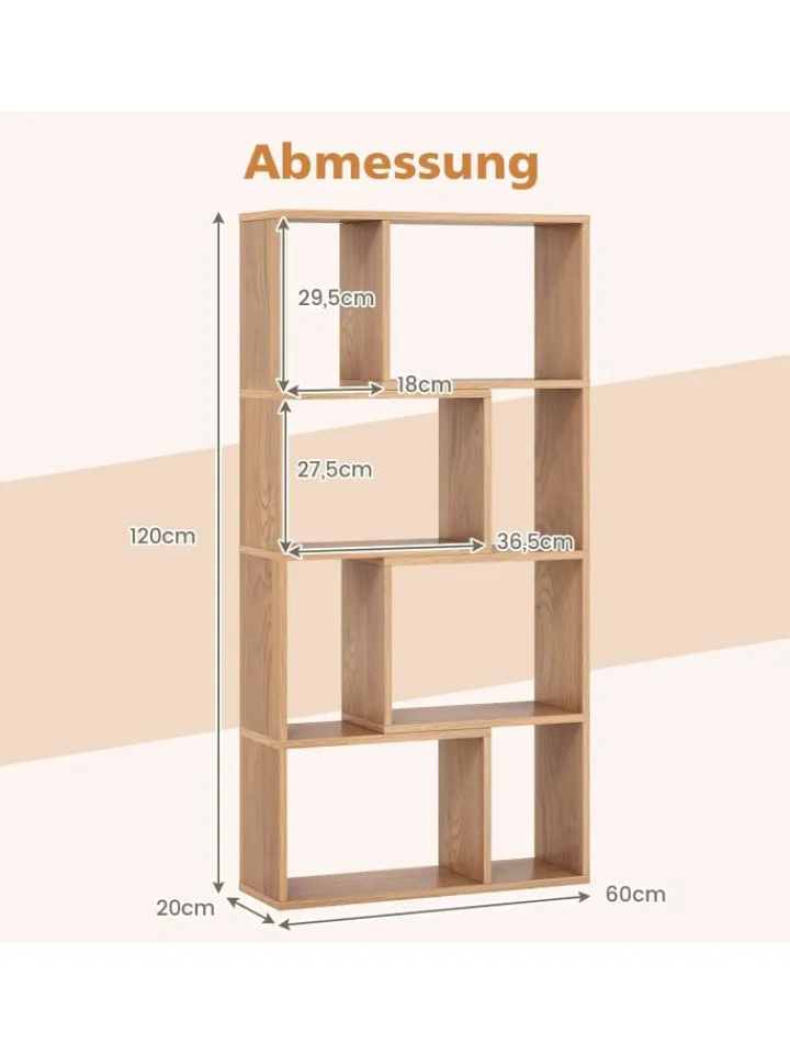COSTWAY Regale & Schränke<Bücherregal mit 4 Ebenen in Hellbraun