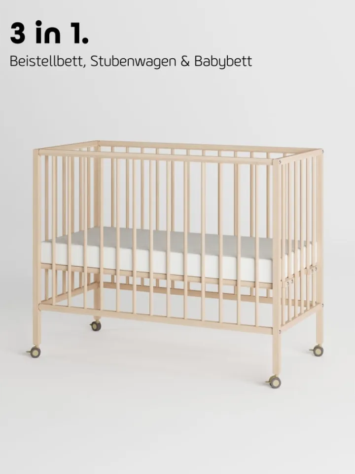 Sämann Babymöbel<Beistellbett Matratze Cloud Air Rollen & Umbauseite - natur - Dreamy 4 in 1 Bett