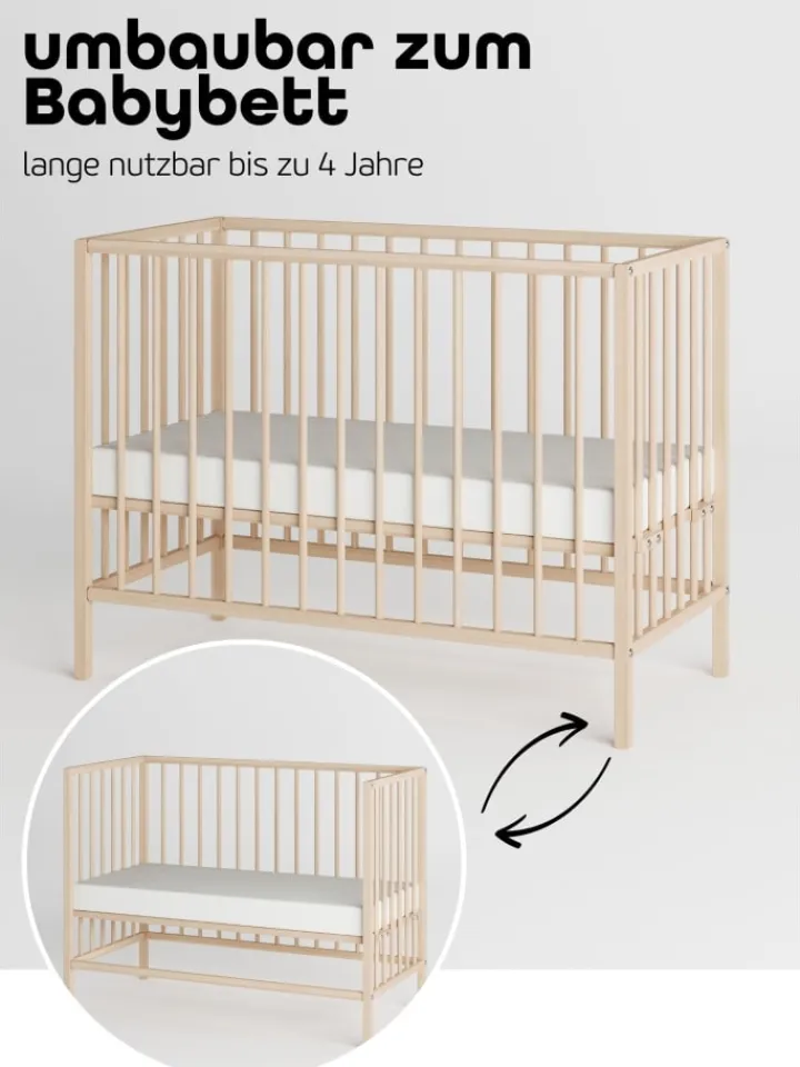 Sämann Babymöbel<Beistellbett Matratze Cloud Air Rollen & Umbauseite - natur - Dreamy 4 in 1 Bett